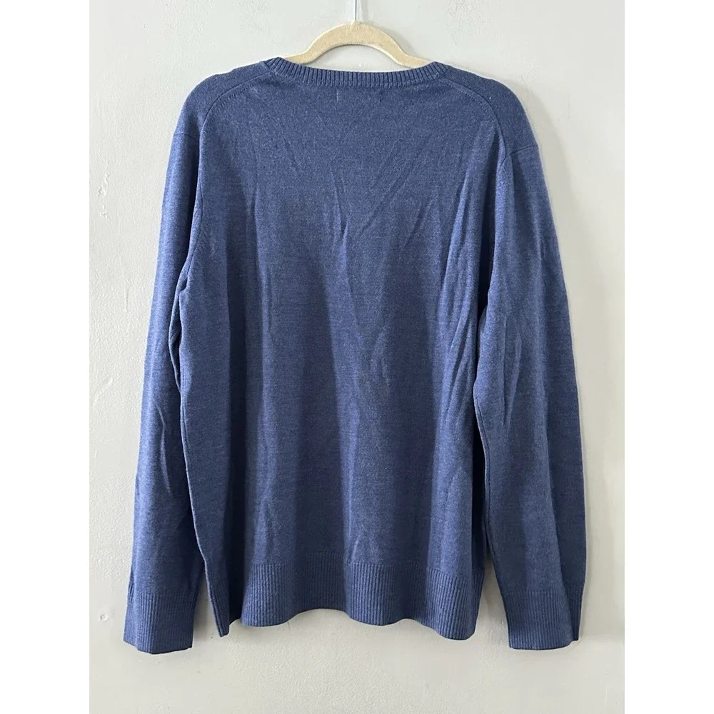 Banana Republic Sweater Men XL Blue 100%‎ Merino Wool Long Sleeve V Neck Office